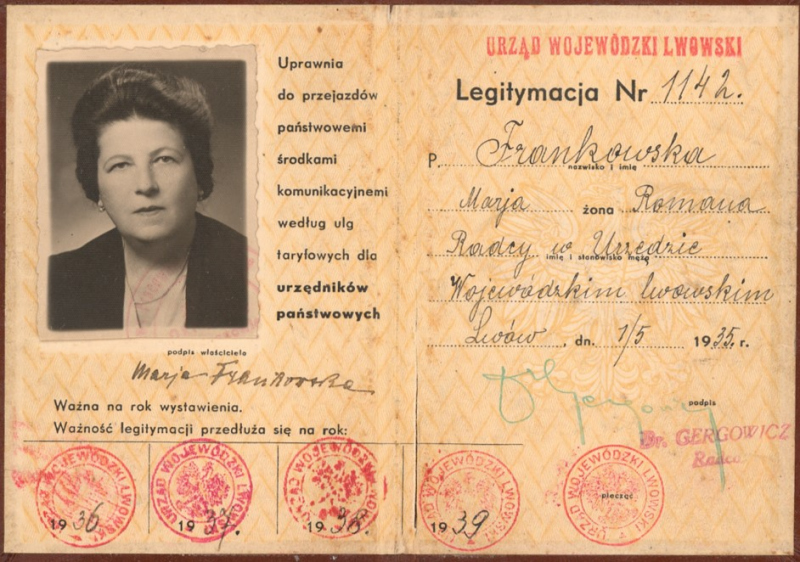 Legitymacja urzędowa Marii Frankowskiej, wystawiona przez Urząd Wojewódzki Lwowski w 1935 r.
