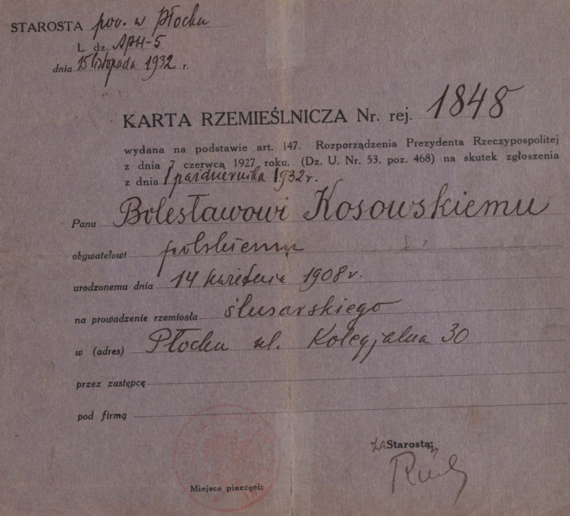 27-karta-rzemieslnicza-nr-1848-wystawiona-na-nazwisko-boleslawa-kosowskiego-25-11-1935-r