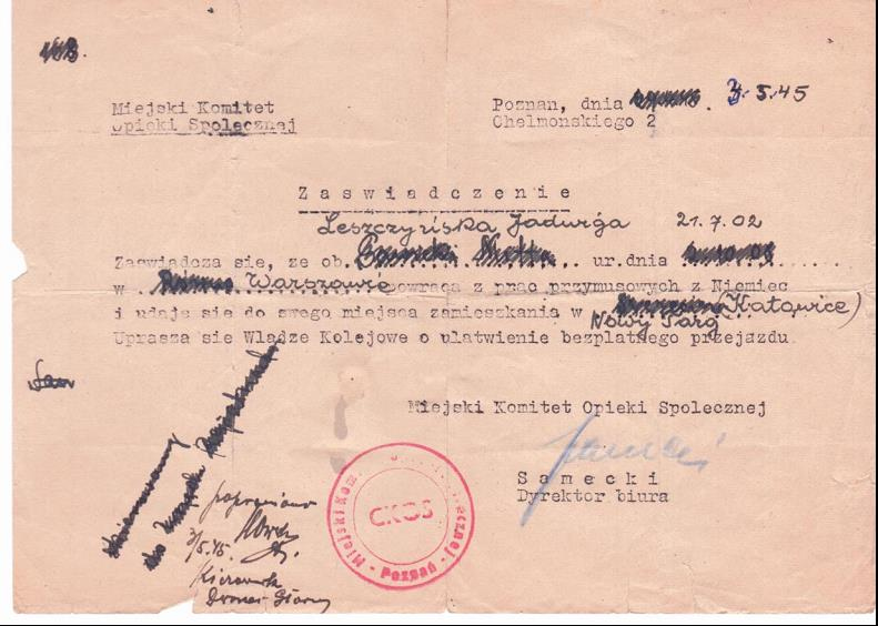 fot-13-potwierdzenie-powrotu-jadwigi-z-obozu-maj-1945-r-