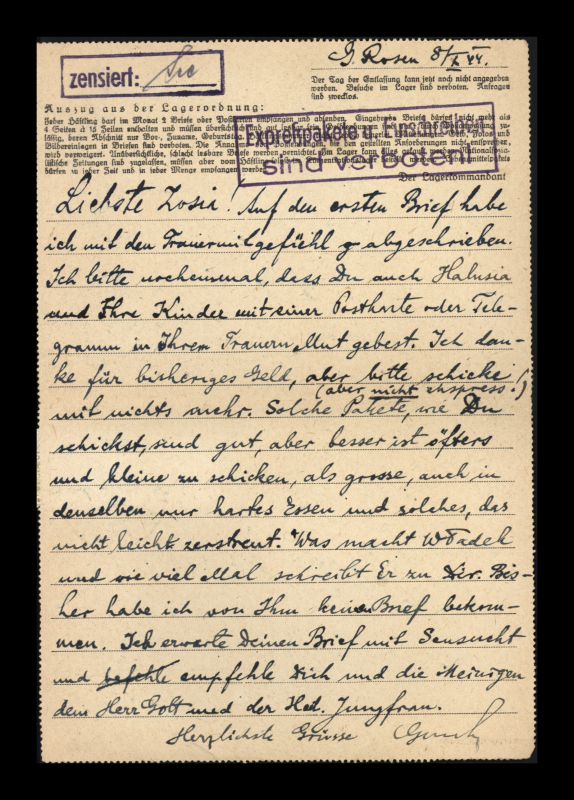 27b List Eugeniusza Jelonka z obozu w Gross Rosen